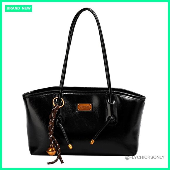 Handbags - Vintage Leather Hobo Shoulder Bag Small Purse with Zipper Bell Decoration